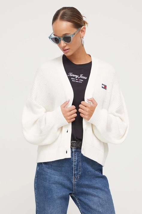 Βαμβακερή ζακέτα Tommy Jeans χρώμα: μπεζ