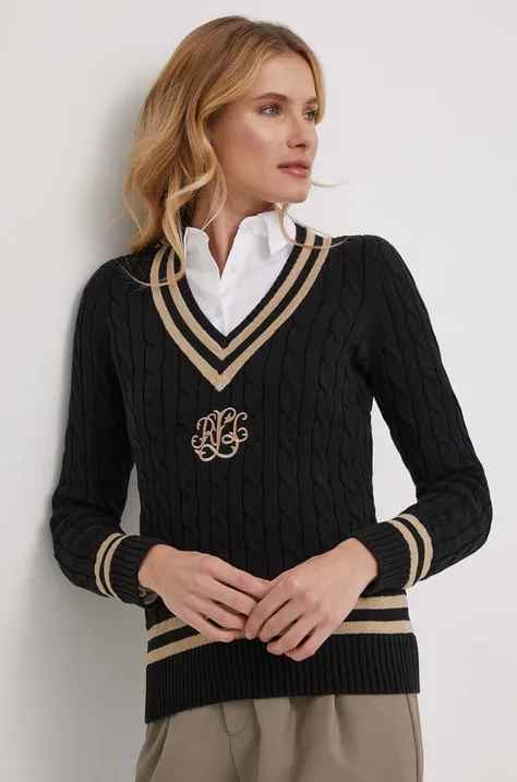 Lauren Ralph Lauren sweter bawełniany kolor czarny lekki