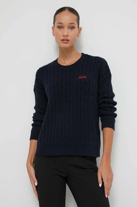 Superdry sweter bawełniany kolor granatowy lekki