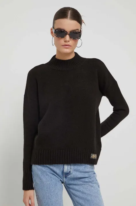Superdry sweter z domieszką wełny damski kolor czarny ciepły