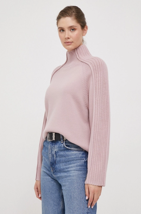 Calvin Klein pulover de lana femei, culoarea roz, cu turtleneck