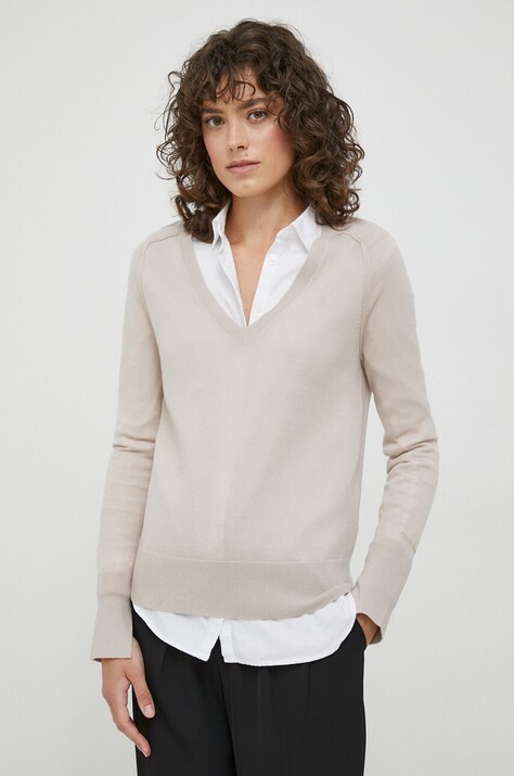 Calvin Klein pulover de lana femei, culoarea bej, light
