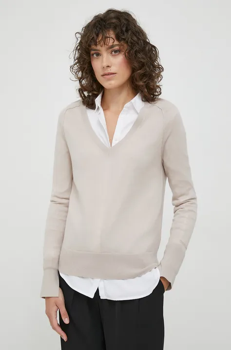 Vuneni pulover Calvin Klein za žene, boja: bež, lagani