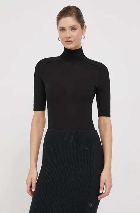 Vlnené body Calvin Klein čierna farba, tenký, s polorolákom