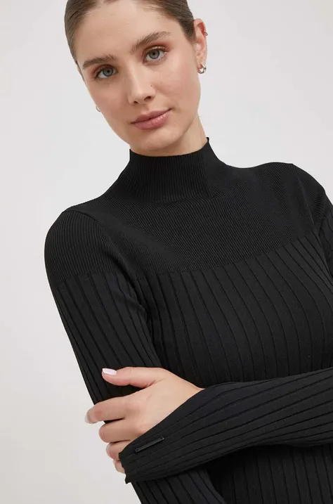 Calvin Klein pulóver könnyű, női, fekete, félgarbó nyakú