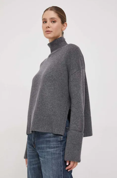 Calvin Klein pulover de lana femei, culoarea gri, călduros, cu guler