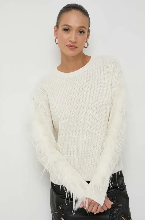 Twinset pulover din amestec de lana femei, culoarea bej, călduros