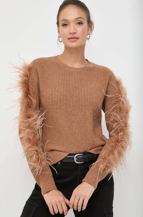 Pulover s dodatkom vune Twinset za žene, boja: smeđa, topli