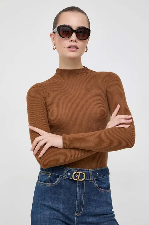 Vuneni pulover Twinset za žene, boja: smeđa, lagani, s poludolčevitom