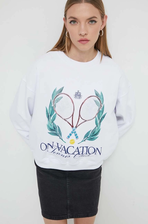 On Vacation bluza culoarea alb, cu imprimeu