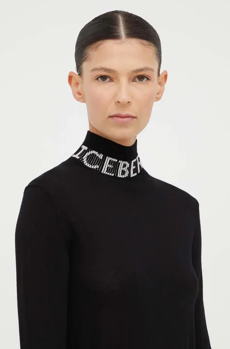 Шерстяной свитер Iceberg женский цвет чёрный лёгкий с гольфом