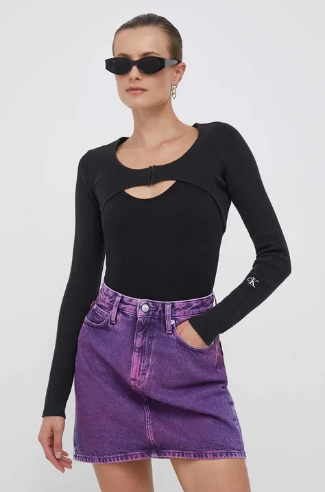 Calvin Klein Jeans longsleeve femei, culoarea negru