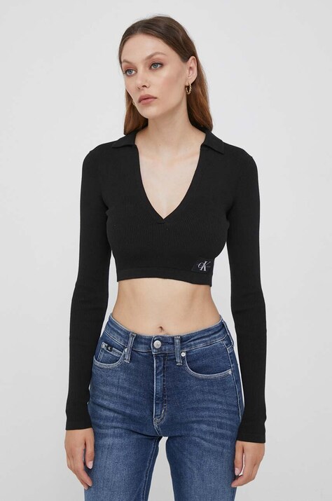 Лонгслив Calvin Klein Jeans женский цвет чёрный