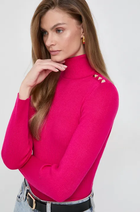 Morgan sweter damski kolor różowy lekki z golfem