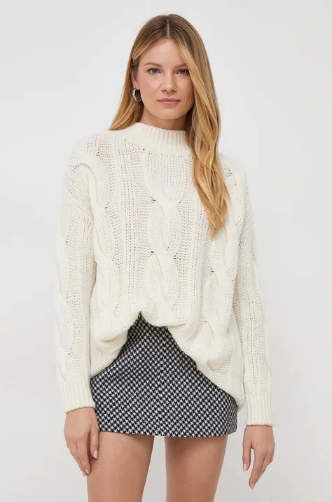 Вълнен пуловер MAX&Co. дамски в бежово от топла материя с ниско поло