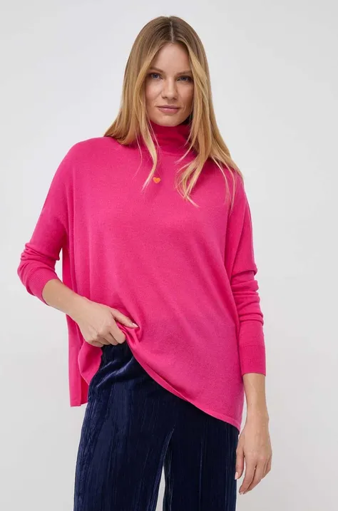 MAX&Co. gyapjú pulóver könnyű, női, rózsaszín, félgarbó nyakú
