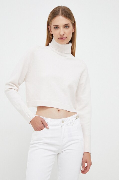 Morgan pulover femei, culoarea bej, light, cu guler