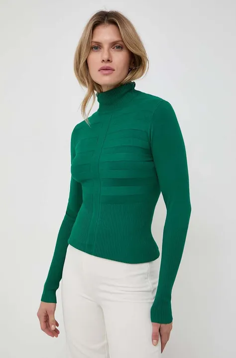 Morgan sweter damski kolor zielony lekki z golfem