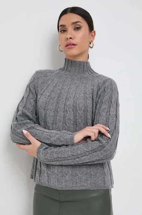 Vuneni pulover Marella za žene, boja: siva, lagani, s poludolčevitom