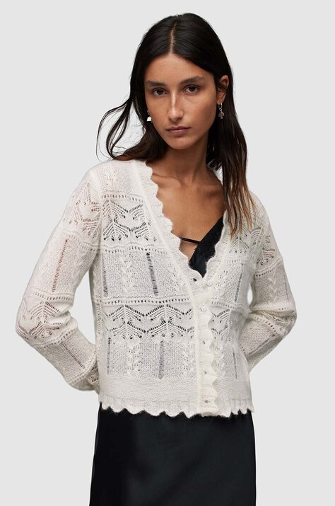 AllSaints kardigan VANESSA CARDIGAN damski kolor biały lekki