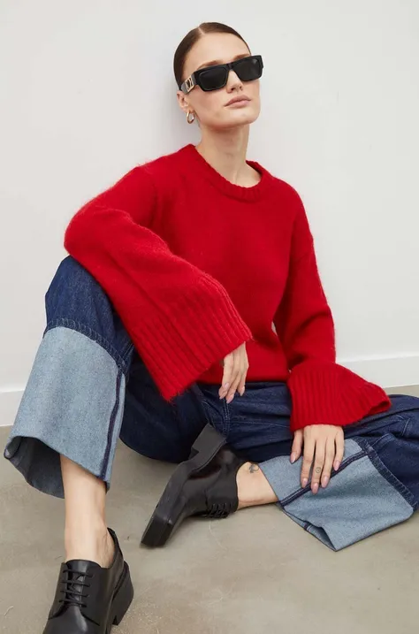 By Malene Birger sweter wełniany damski kolor czerwony
