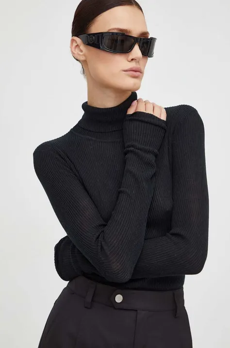 By Malene Birger sweter damski kolor czarny lekki z golfem