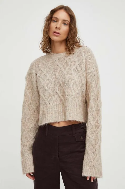 Μάλλινο πουλόβερ Remain γυναικεία, χρώμα: μπεζ