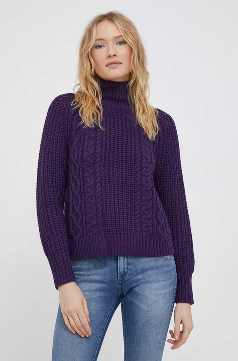 Joop! sweter wełniany damski kolor fioletowy ciepły z golfem