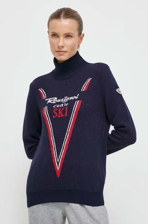 Шерстяной свитер Rossignol женский цвет синий с полугольфом
