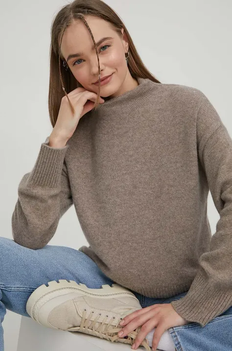 Kašmírový sveter Abercrombie & Fitch hnedá farba, tenký, s polorolákom