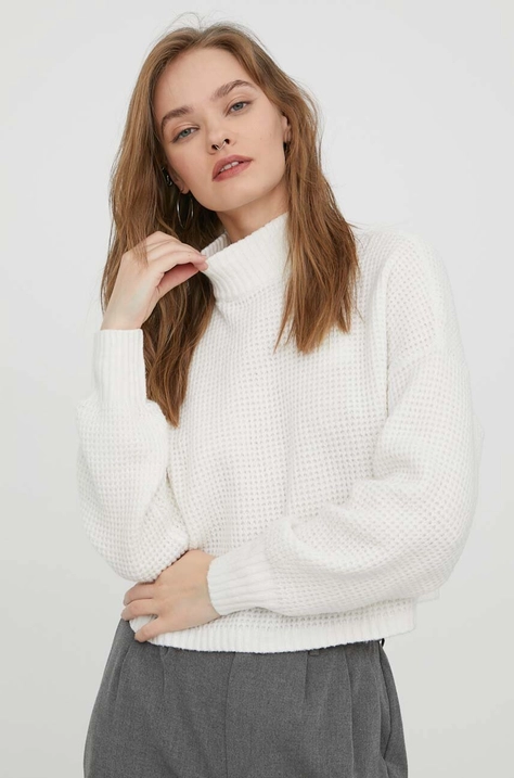 Hollister Co. pulover femei, culoarea alb, cu turtleneck