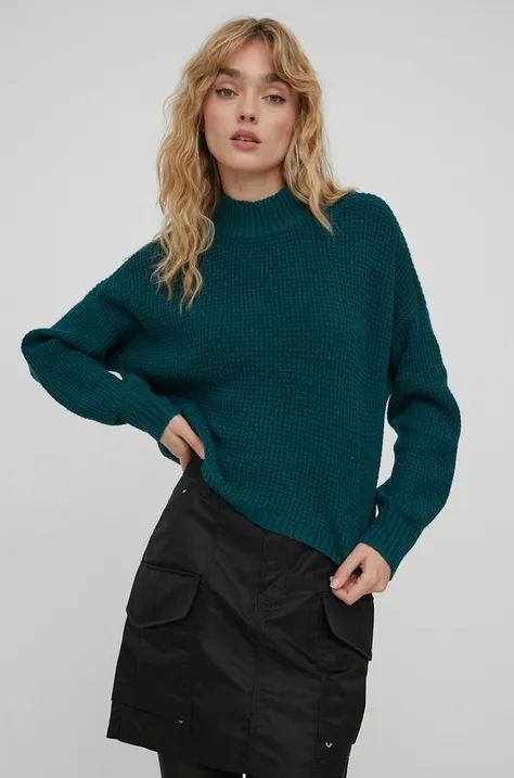 Пуловер Hollister Co. дамски в зелено с ниско поло