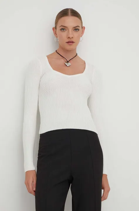 Пуловер Hollister Co. дамски в бяло от лека материя