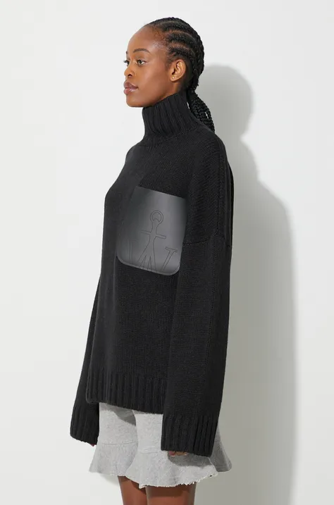 Вовняний светр JW Anderson жіночий колір чорний півгольф KW1005.YN0144