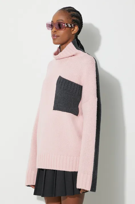 JW Anderson sweter wełniany damski kolor różowy z półgolfem KW1004.YN0144