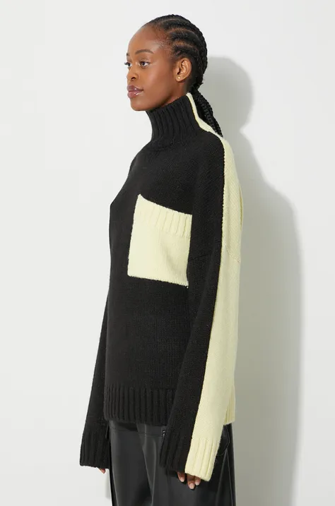Vlnený sveter JW Anderson dámsky, čierna farba, s polorolákom, KW1004.YN0144