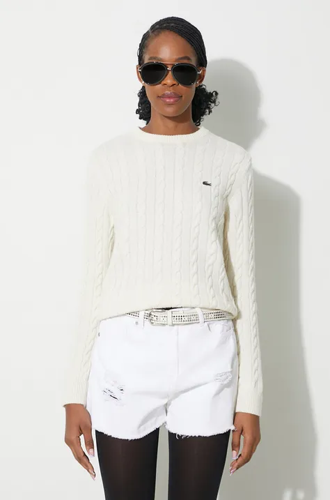 Μάλλινο πουλόβερ Lacoste γυναικείο, χρώμα: μπεζ, AF0633 L6L