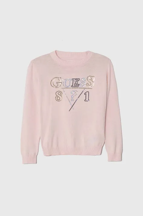 Guess pulover de bumbac pentru copii culoarea roz, light