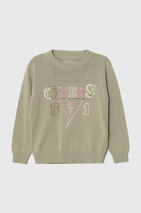 Guess pulover de bumbac pentru copii culoarea verde, light