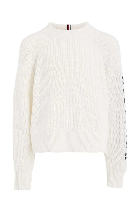Tommy Hilfiger sweter bawełniany dziecięcy kolor biały ciepły