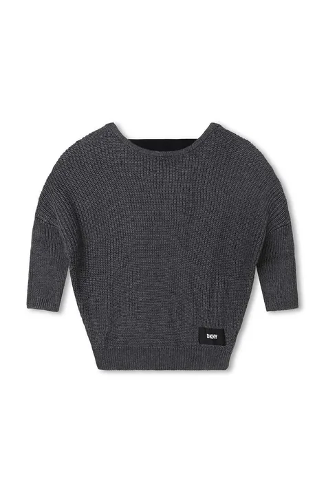 Otroški pulover s primesjo volne Dkny siva barva