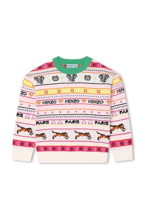 Kenzo Kids sweter z domieszką wełny dziecięcy kolor beżowy