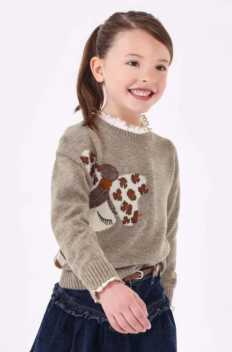 Otroški pulover s primesjo volne Mayoral bež barva