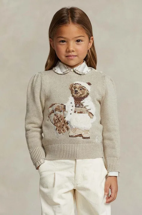 Otroški bombažen pulover Polo Ralph Lauren bež barva
