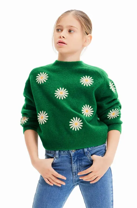 Otroški pulover s primesjo volne Desigual zelena barva