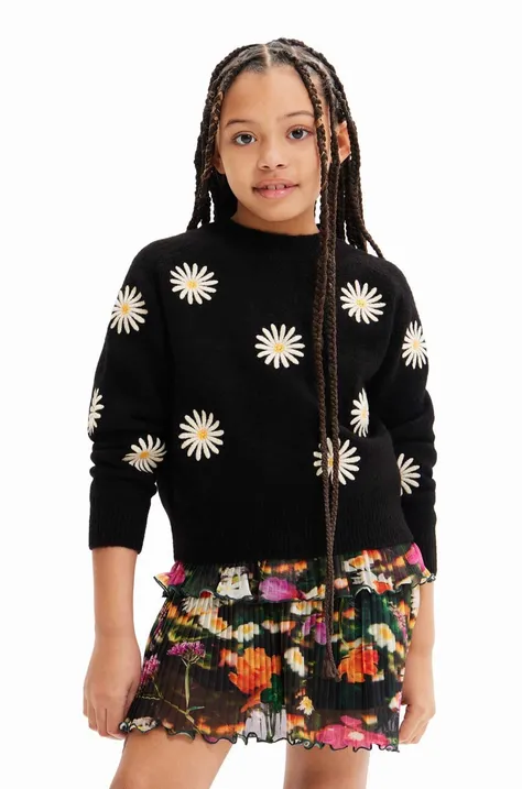 Desigual sweter z domieszką wełny dziecięcy kolor czarny