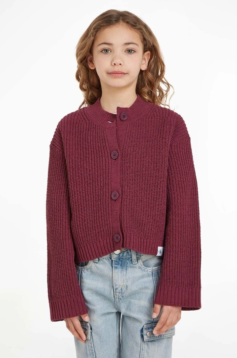 Calvin Klein Jeans cardigan copii culoarea bordo, light