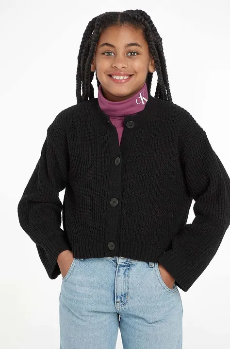 Детска жилетка Calvin Klein Jeans в черно от лека материя