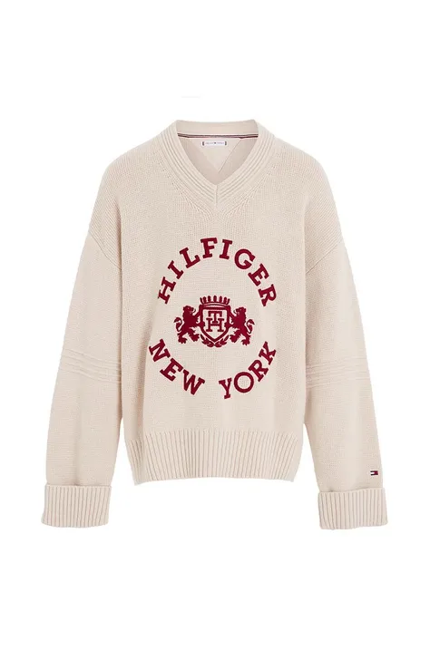 Tommy Hilfiger sweter bawełniany dziecięcy kolor beżowy