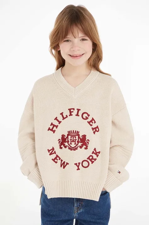 Detský bavlnený sveter Tommy Hilfiger béžová farba